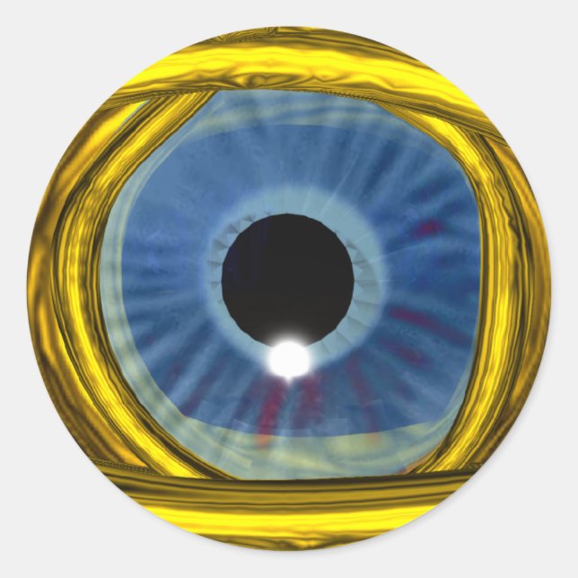 PEGATINA REDONDA TALISMAN AZUL / ORO HORUS OJO (Anverso)