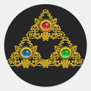PEGATINA REDONDA TALISMAN MAGIC ELFIC/TRIÁNGULO ORO CON GEMSTONES