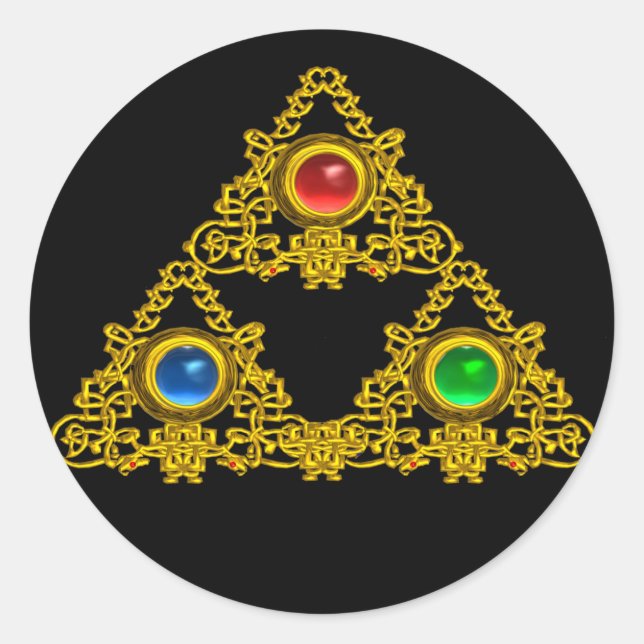 PEGATINA REDONDA TALISMAN MAGIC ELFIC/TRIÁNGULO ORO CON GEMSTONES (Anverso)