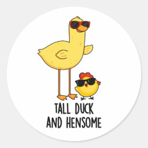 Pegatina Redonda Tall Duck Y Hensome Funsome Animal Pun