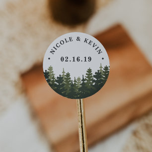 Pegatina Redonda Tall Pines   Boda personalizado
