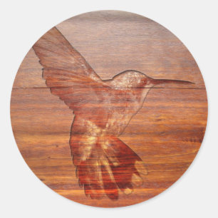 Pegatina Redonda Talla de madera de colibrí