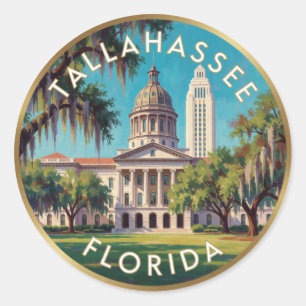 Pegatina Redonda Tallahassee Florida Capitol Histórico Viaje 🌴