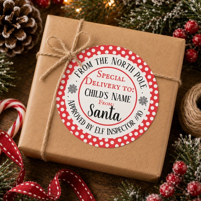 Pegatina Redonda Taller de Navidad Personalizado (Custom Christmas Workshop Classic Round Sticker)
