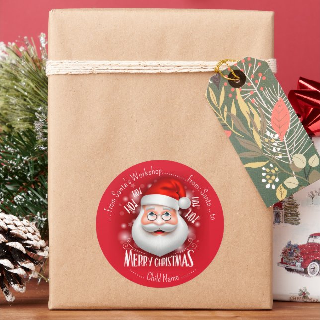 Pegatina Redonda Taller de Santa Claus Feliz Navidad (Vacaciones)