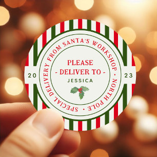 Pegatina Redonda Taller de Santa para Niños Regalo de Navidad Polo 