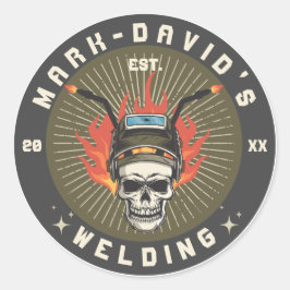 Pegatina Redonda Taller de soldadura de trabajadores Metalizado de