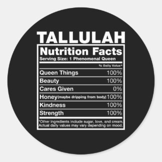 Pegatina Redonda Tallulah Nutrition Facts Tallulah Name