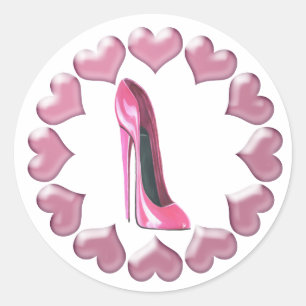 Pegatina Redonda Talón alto rosado Stiletto Shoe Art & Hearts