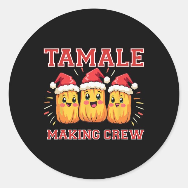 Pegatina Redonda Tamale Making Crew Navidades Fiesta (Anverso)