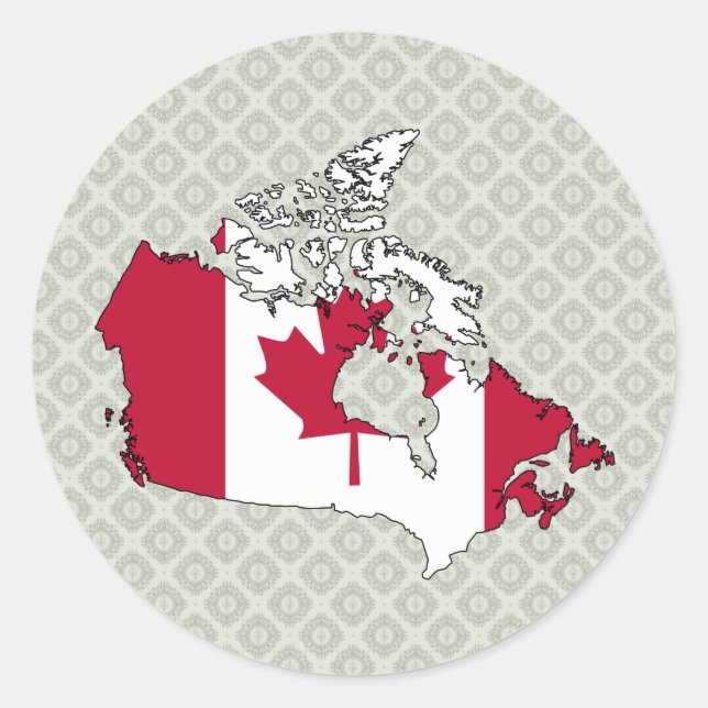Pegatina Redonda Tamaño completo del mapa de bandera de Canadá (Anverso)