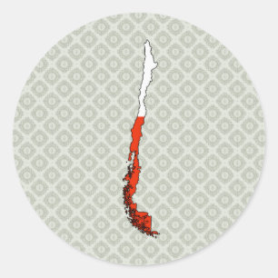 Pegatina Redonda Tamaño completo del mapa de bandera de Chile