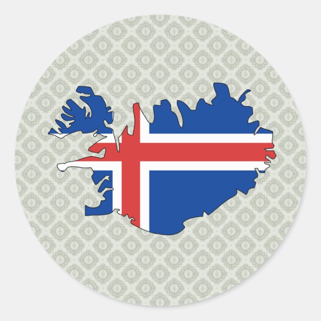 Pegatina Redonda Tamaño completo del mapa de bandera de Islandia (Anverso)