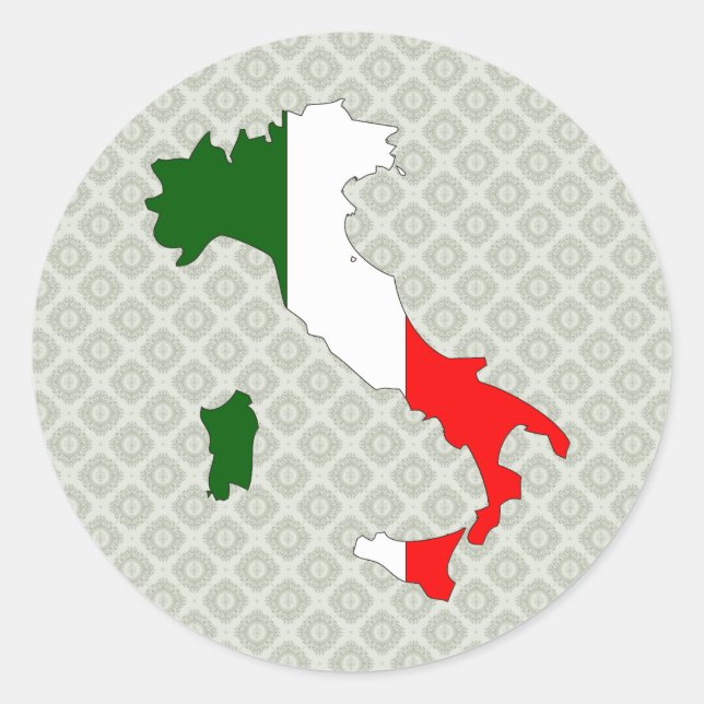 Pegatina Redonda Tamaño completo del mapa de bandera de Italia (Anverso)