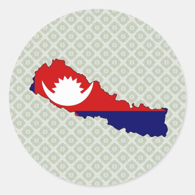 Pegatina Redonda Tamaño completo del mapa de bandera de Nepal (Anverso)