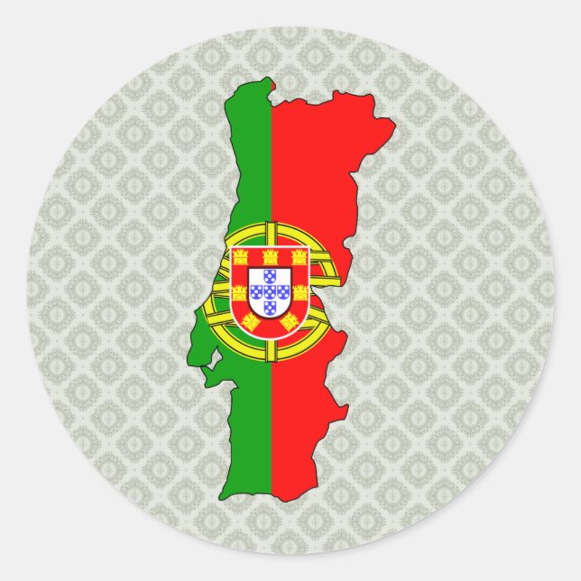 Pegatina Redonda Tamaño completo del mapa de bandera de Portugal (Anverso)