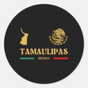 Pegatina Redonda Tamaulipas México con el emblema mexicano Tamaulip