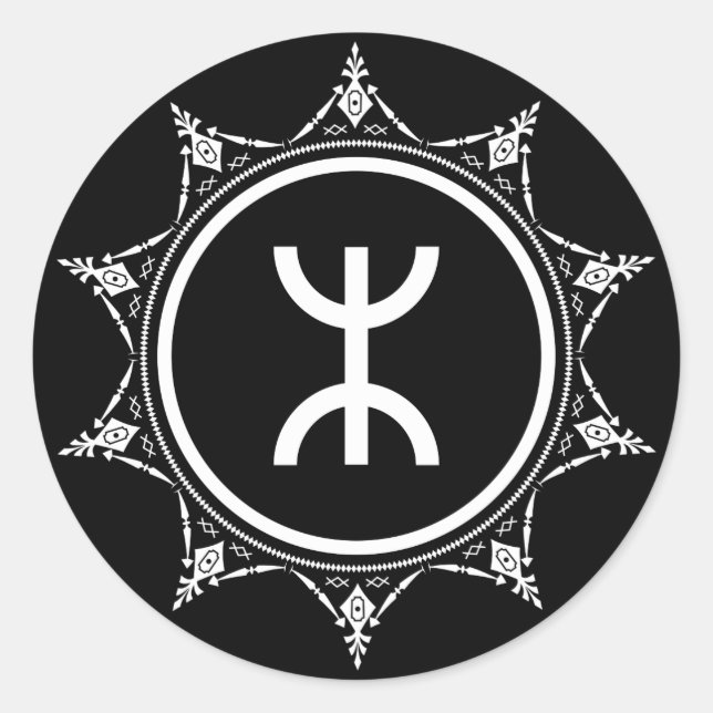 Pegatina Redonda Tamazgha - La tierra de los Pegatinas amazighs (Anverso)