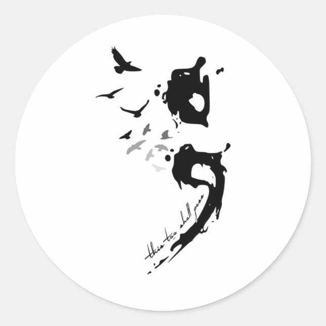 Pegatina Redonda También P Problemas De Salud Mental Semicolón (Anverso)