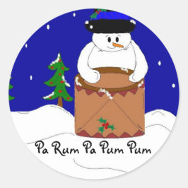 Pegatina Redonda Tambores de juego de Snowman