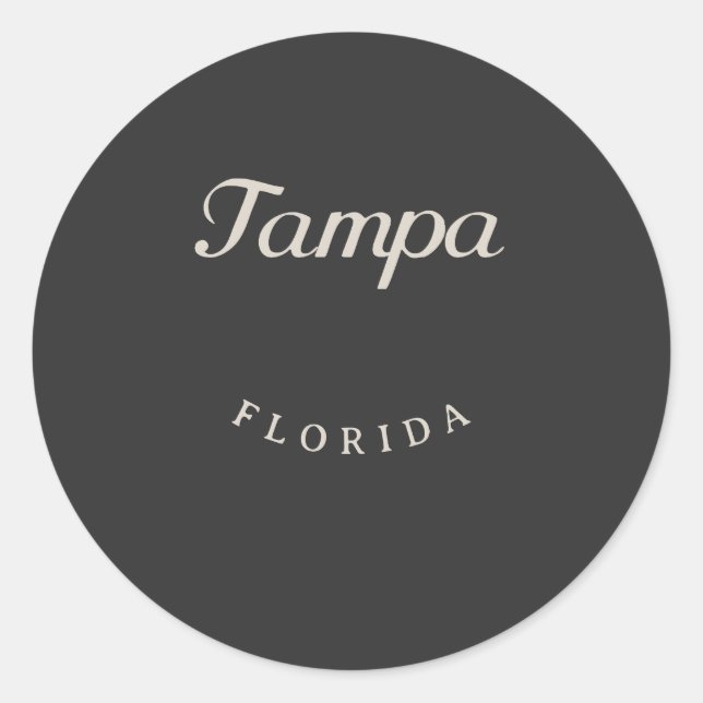 Pegatina Redonda Tampa Florida White Font (Anverso)
