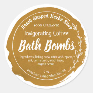 Pegatina Redonda Tan Brown Coffee Watercolor Bath Bomba