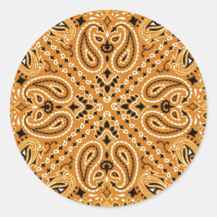 Pegatina Redonda Tan Brown Paisley Western Bandana Scarf Print