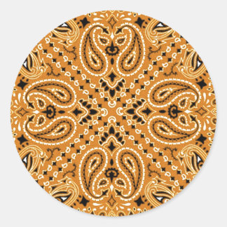 Pegatina Redonda Tan Brown Paisley Western Bandana Scarf Print