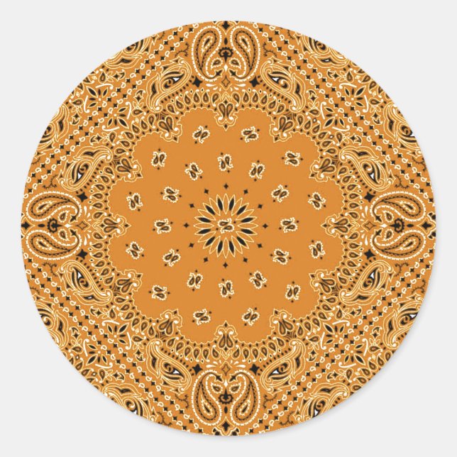 Pegatina Redonda Tan Brown Paisley Western Bandana Scarf Print (Anverso)