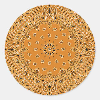 Pegatina Redonda Tan Brown Paisley Western Bandana Scarf Print