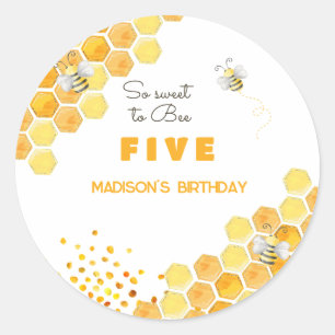 Pegatina Redonda Tan dulce de cumpleaños para los niños de las abej