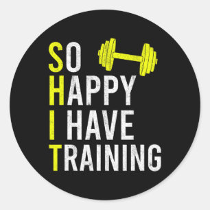 Pegatina Redonda Tan Feliz De Tener Entrenamiento En El Gym Weightl