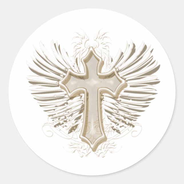Pegatina Redonda Tan Winged Cross (Anverso)