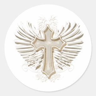 Pegatina Redonda Tan Winged Cross