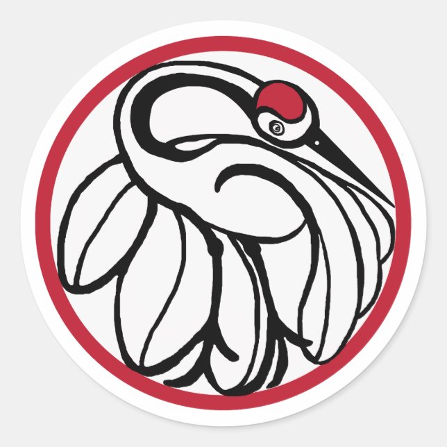 Pegatina Redonda Tancho Japanese Crane (Anverso)