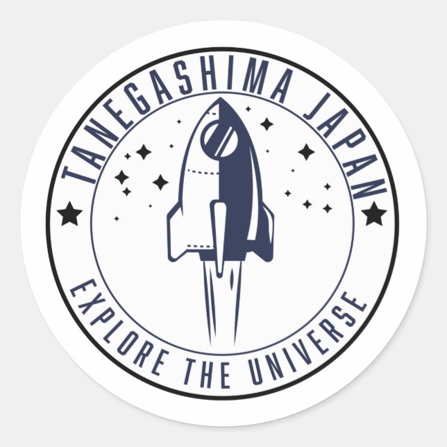 Pegatina Redonda Tanegashima Japón Explora el Universo  (Anverso)