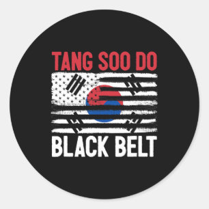Pegatina Redonda Tang Soo Do Black Belt Karate Fighter