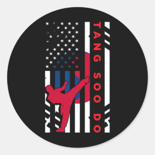 Pegatina Redonda Tang Soo Do Martial Arts Karate Bandera Americana