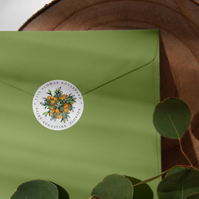 Pegatina Redonda Tangerine Orange |  Chic  Botanical Return address (Subido por el creador)