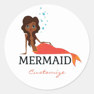 Pegatina Redonda Tanned Brunette Mermaid Thunder_Cove
