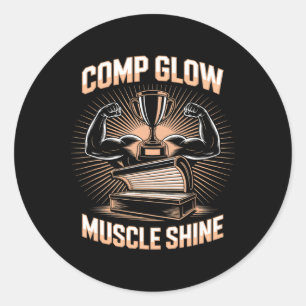 Pegatina Redonda Tanning Bed Comp Glow Fitness Buffs Atletas Hombre