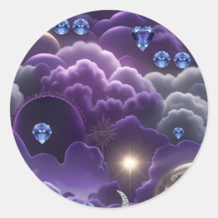 Pegatina Redonda Tanzanita Diamante Celestial Luna Lujo Estética