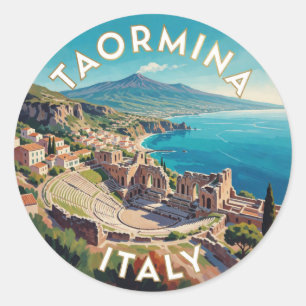 Pegatina Redonda Taormina Italia Escena de la Costa Jónica 🌊