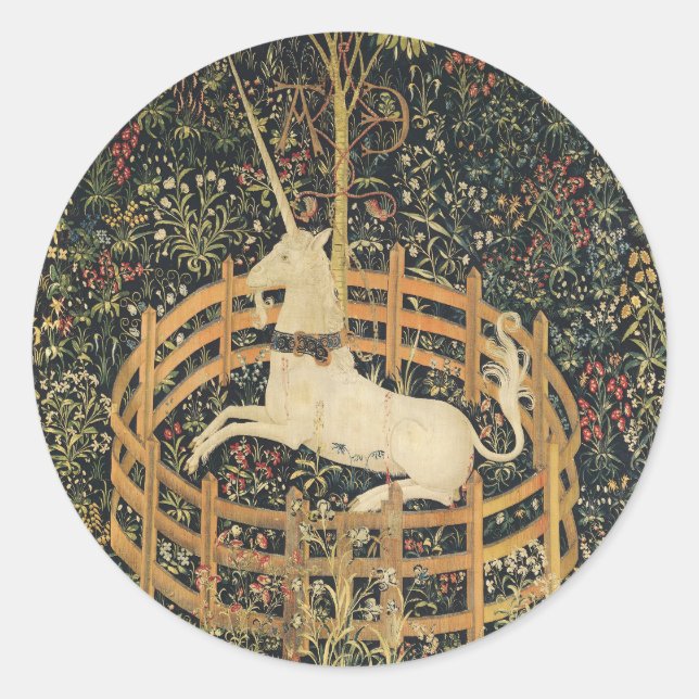 Pegatina Redonda Tapices Clásicos de Unicorn (Anverso)
