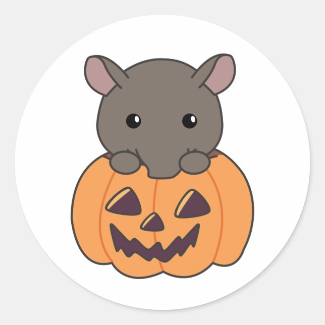 Pegatina Redonda Tapir En Calabaza Cute Tapire Feliz Halloween (Anverso)