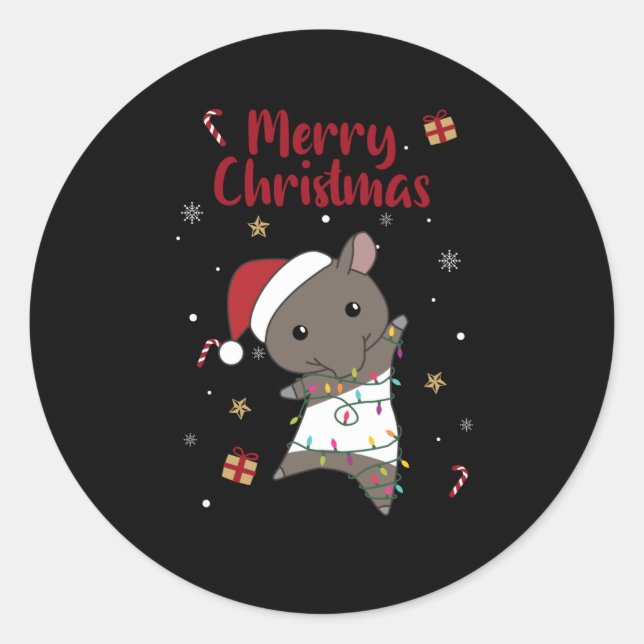 Pegatina Redonda Tapir Navidades Tapire Winter Animals (Anverso)