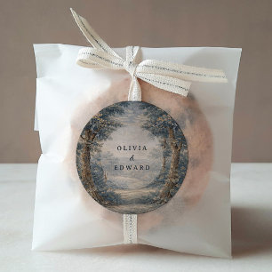 Pegatina Redonda Tapiz de boda de toile vintage romántico bosque