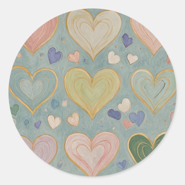 Pegatina Redonda Tapiz del corazón Pastel (Anverso)