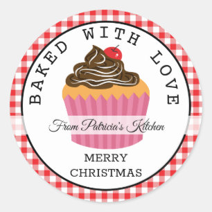 Pegatina Redonda Tapón Rojo Horneado Con Amo Navidades Pasteles