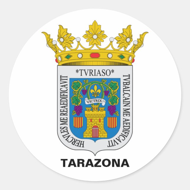 Pegatina Redonda Tarazona (Aragón, España), escudo de armas (Anverso)